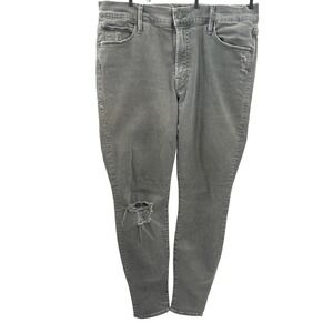 Mother Distressed Skinny Jeans Gray Size 30 Stretch Raw‎ Hem